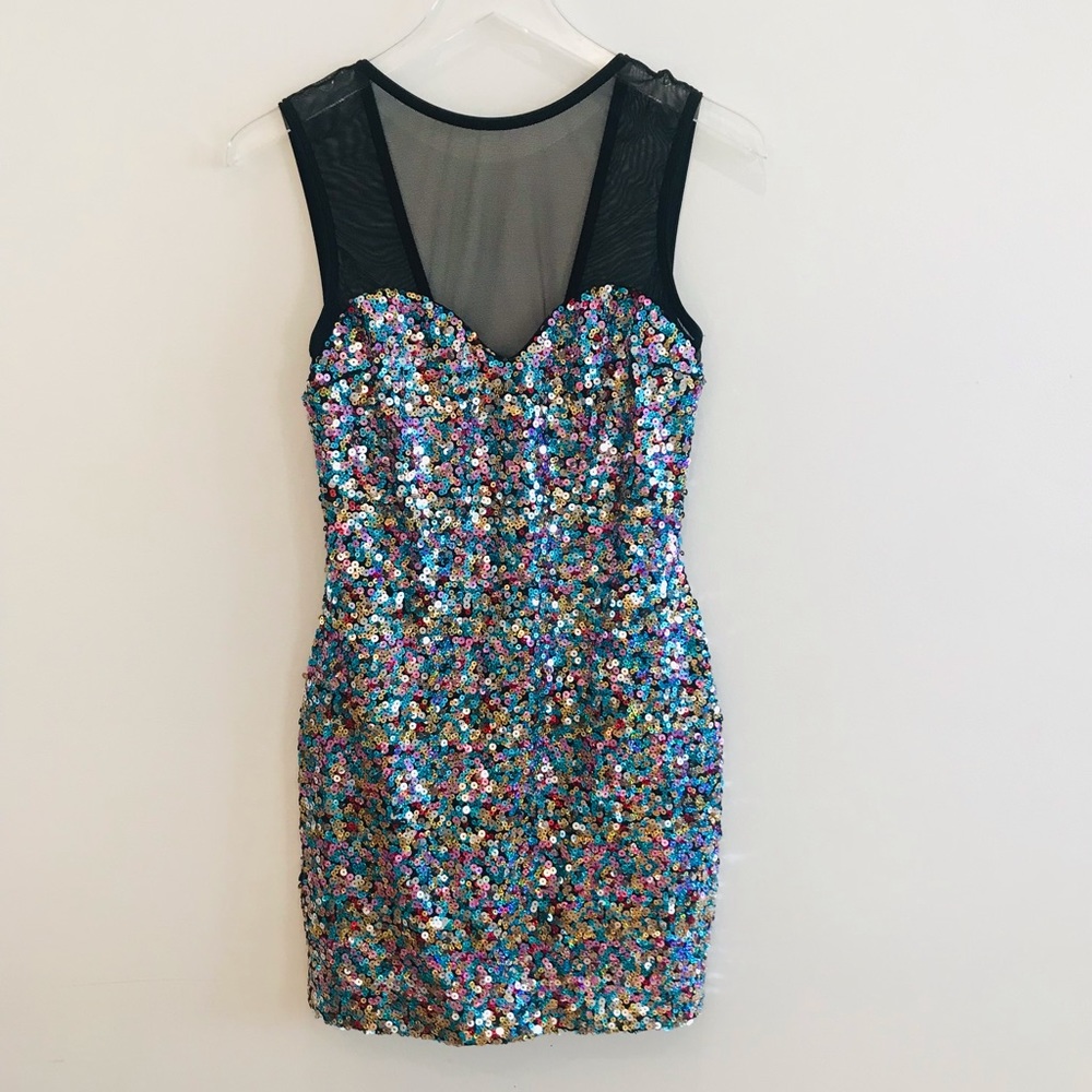 Dress the Population Rainbow Sequin Bodycon Dress L